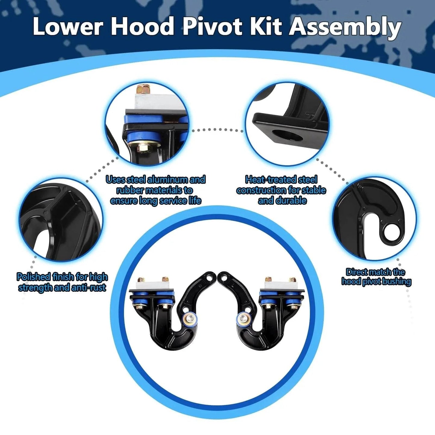 Lower Hood Pivot Kit with Hood Hinge Pivot Bolts and Bushing Bracket for Peterbilt 377 378 379 LH RH Replacement Set
