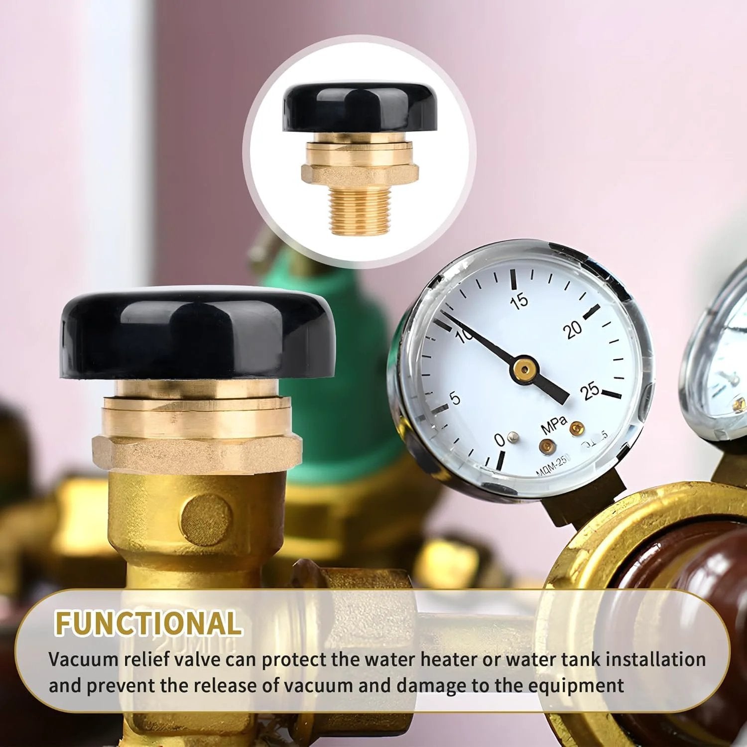 Vacuum Relief Valve 1 Half Inch Low Profile Brass Vacuum Breaker Compatible With Watts LFN36 M1 Water Heaters And Tanks Leak Proof Easy Install NBPLUS Durable close-up