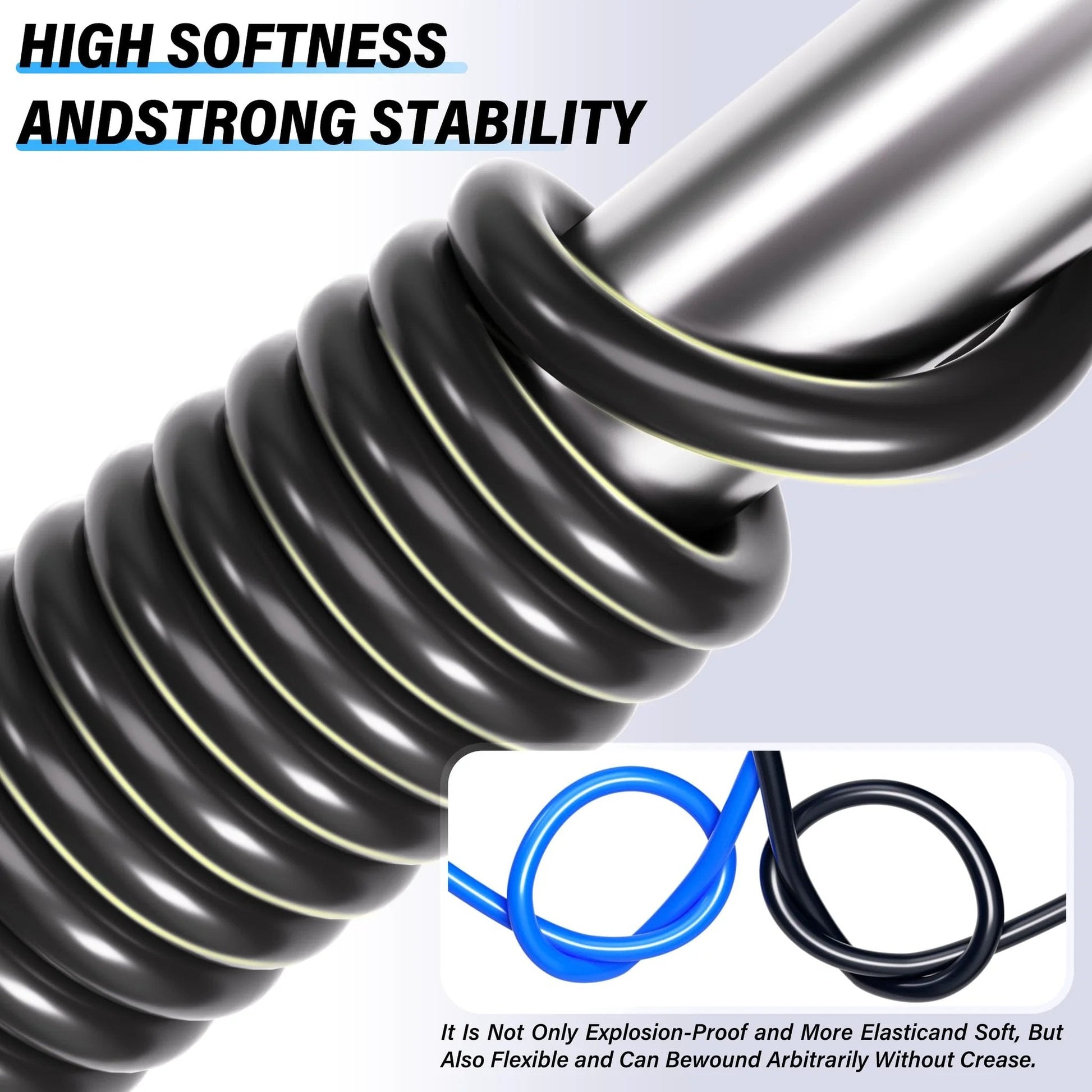 Heavy Duty Black Nylon Pneumatic Tubing For Air Lines One Quarter Inch Outer Diameter One Sixth Inch Inner Diameter 32.8 Feet Long Burst 913 PSI Working 362 PSI Temperature Range Minus 22 To 248 Fahrenheit DOT Air Brake Tube coiled around metal rod, demonstrating flexibility and softness.