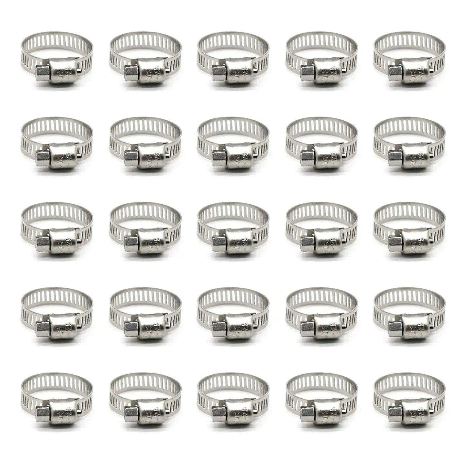 Heavy Duty Stainless Steel Hose Clamp Set For Marine And Auto Use 25 Pack 16-25mm 5/8-1 Inch Adjustable Worm Gear Clamps Corrosion Resistant 304