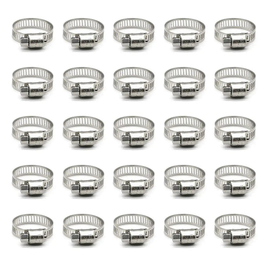Heavy Duty Stainless Steel Hose Clamp Set For Marine And Auto Use 25 Pack 16-25mm 5/8-1 Inch Adjustable Worm Gear Clamps Corrosion Resistant 304