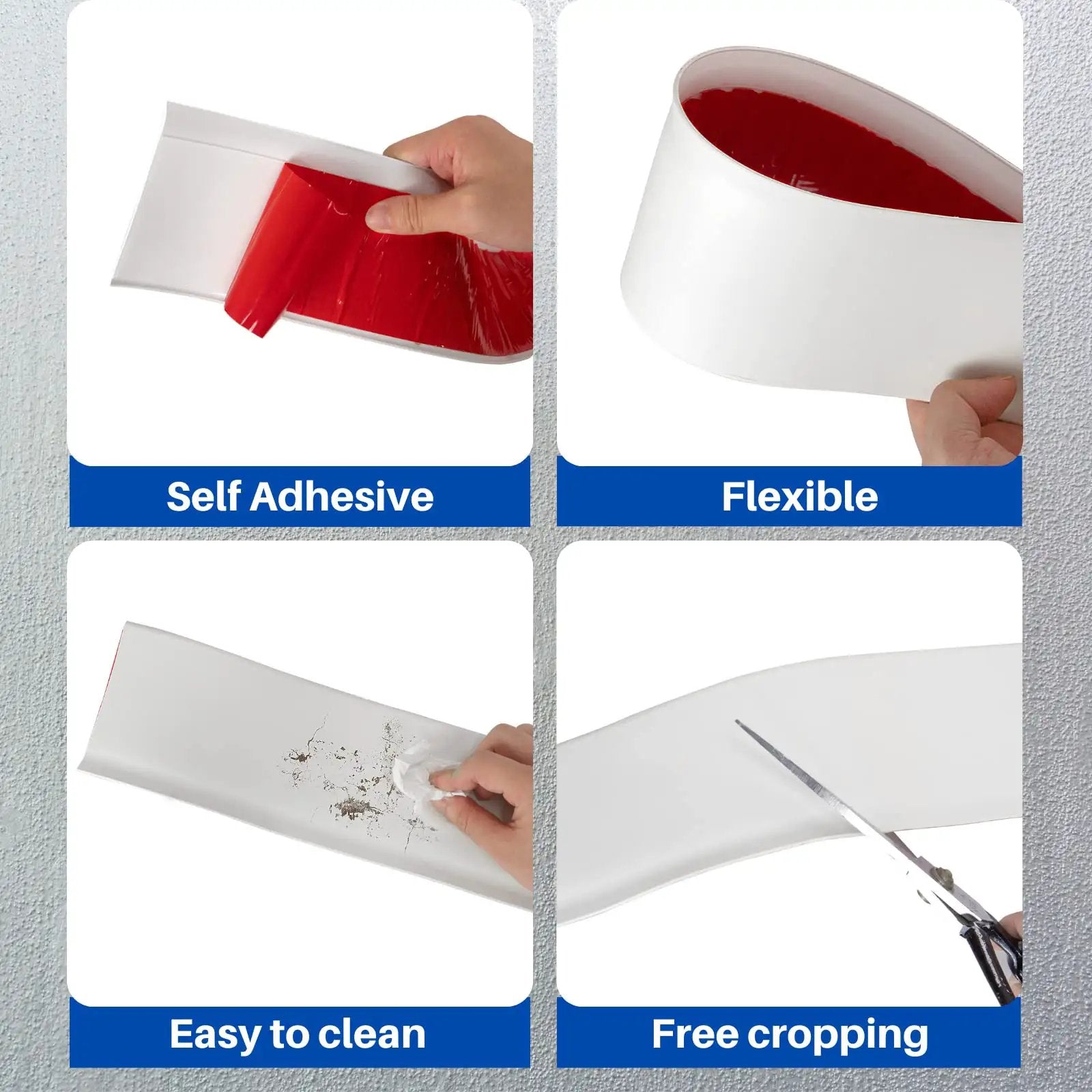 Self Adhesive Vinyl Wall Base Molding 4 Inch Wide 20 Feet White Peel And Stick Cove Base No Glue Needed Easy Install Durable Vinyl Trim COUKIU flexible and easy to clean with scissors for custom length