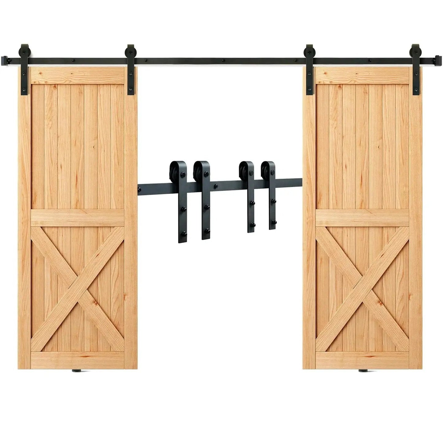 Sliding Barn Door Hardware Kit 8 Ft Heavy Duty Track Kit For Double Doors With Smooth Silent Pulley Supports Up To 330 Lbs