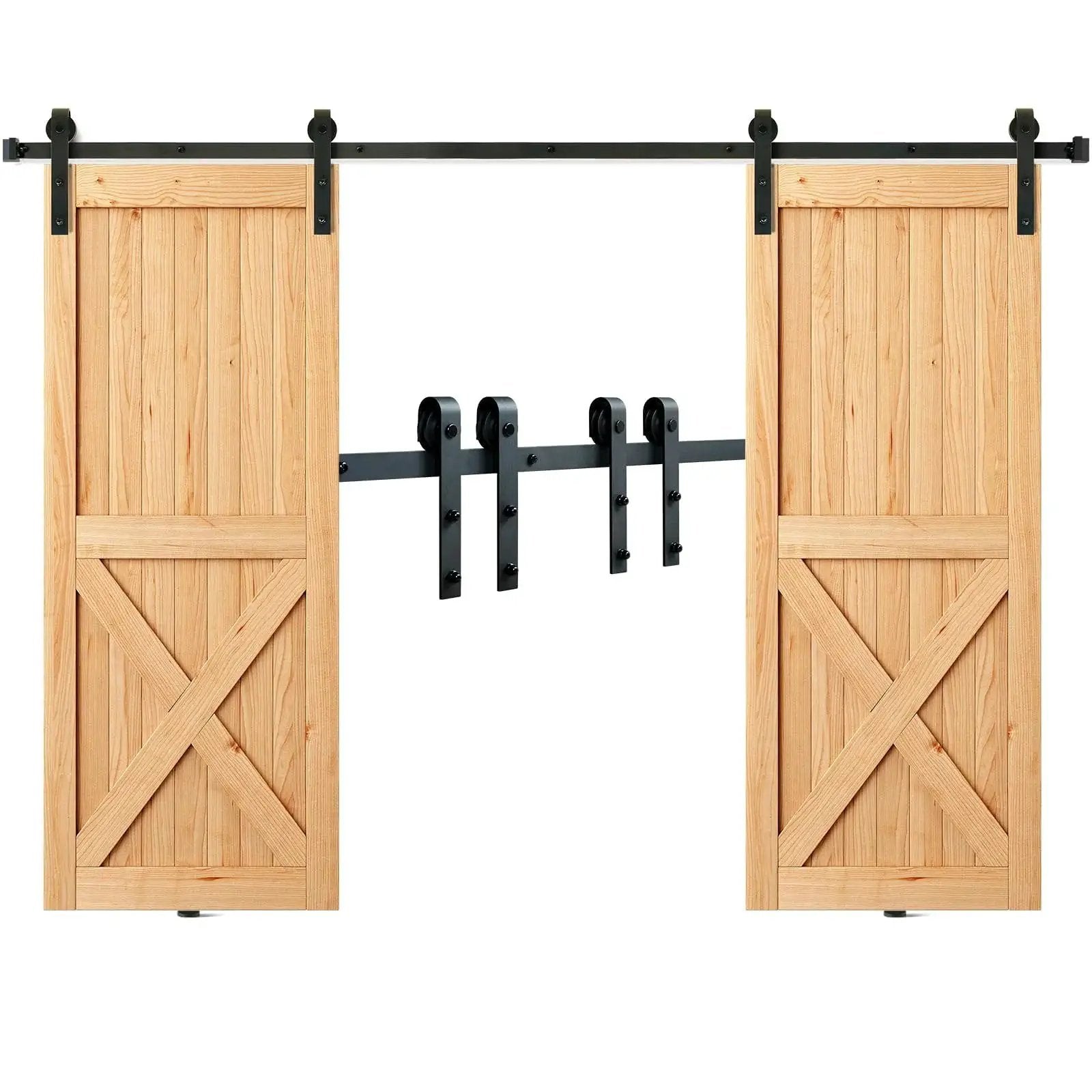 Sliding Barn Door Hardware Kit 8 Ft Heavy Duty Track Kit For Double Doors With Smooth Silent Pulley Supports Up To 330 Lbs