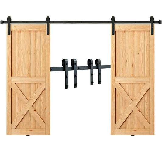 Sliding Barn Door Hardware Kit 8 Ft Heavy Duty Track Kit For Double Doors With Smooth Silent Pulley Supports Up To 330 Lbs