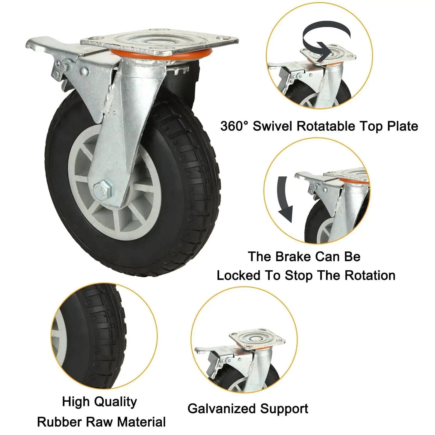 8 Inch Heavy Duty Plate Casters Set Of 2 With Locking Brakes For Cart Furniture And Workbench Industrial Quality Wheels