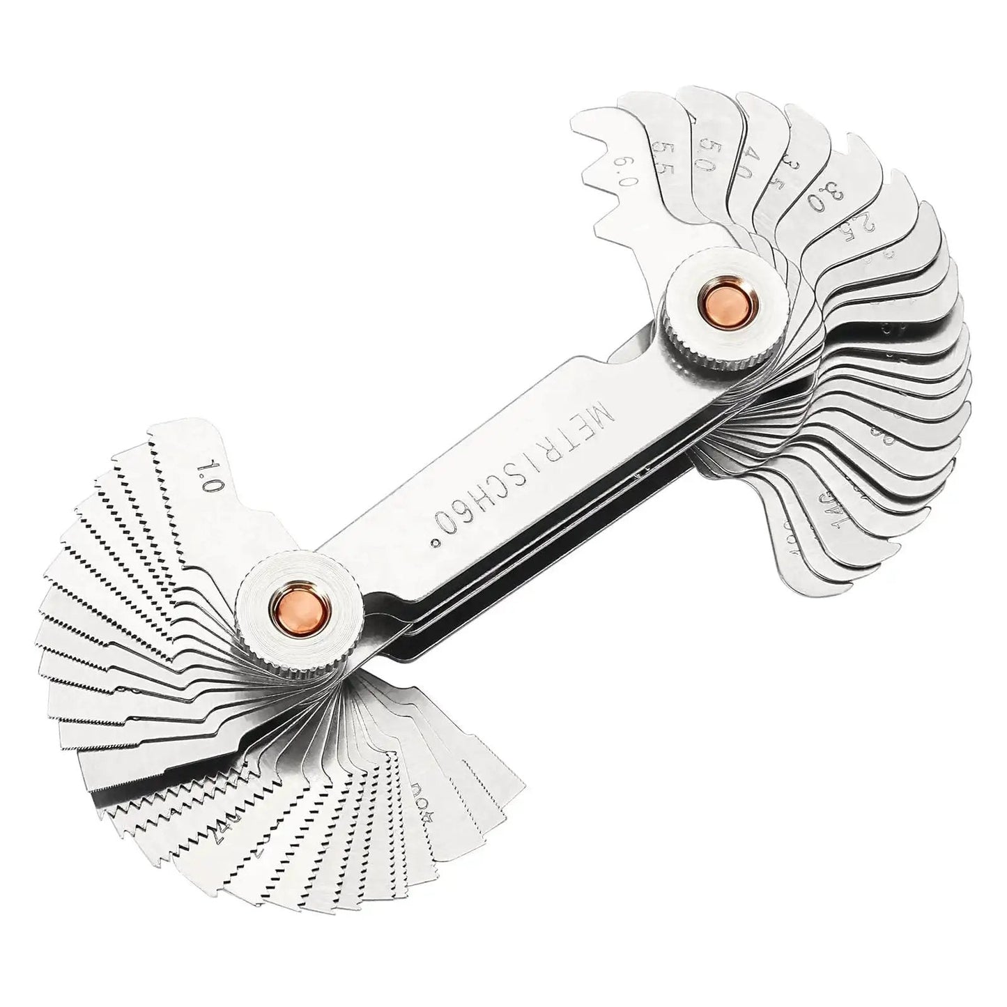 All In One 3 In 1 Thread Gauge Pro For Metric 60 Degree Whitworth 55 Degree And SAE 60 Degree Threads In Stainless Steel With Locking Mechanism
