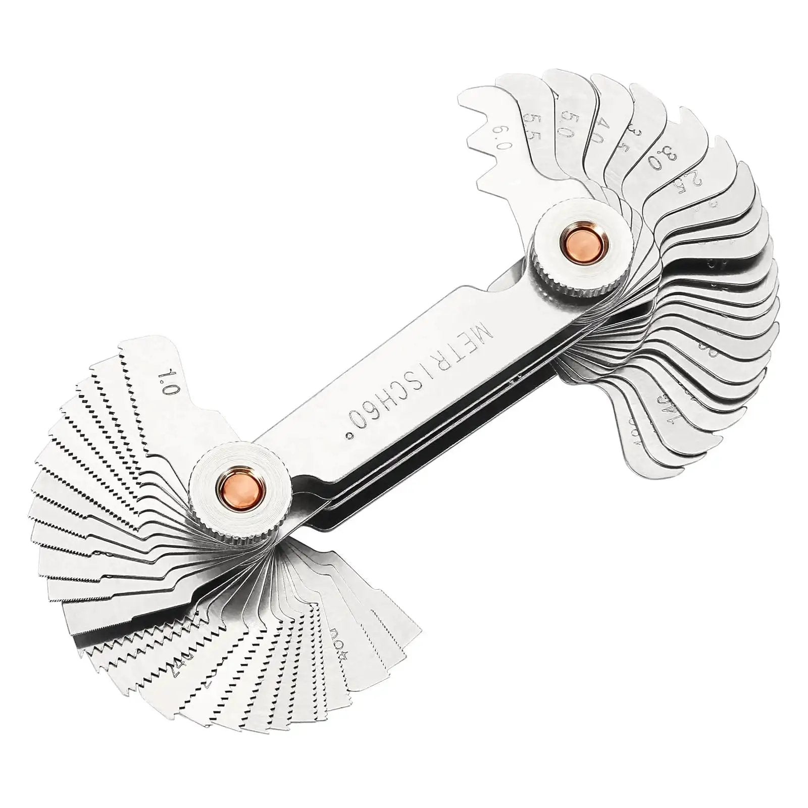 All In One 3 In 1 Thread Gauge Pro For Metric 60 Degree Whitworth 55 Degree And SAE 60 Degree Threads In Stainless Steel With Locking Mechanism