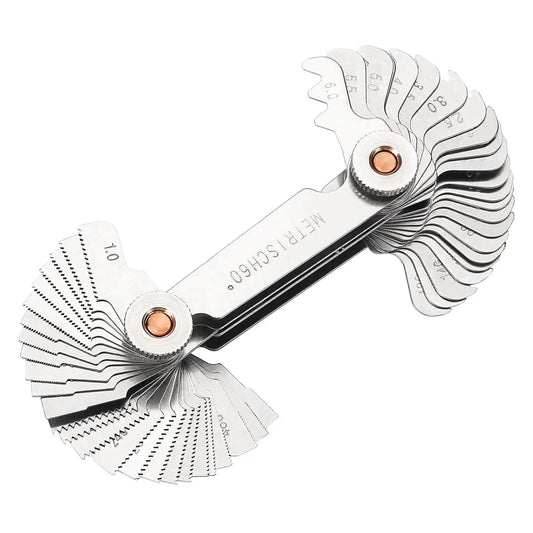 All In One 3 In 1 Thread Gauge Pro For Metric 60 Degree Whitworth 55 Degree And SAE 60 Degree Threads In Stainless Steel With Locking Mechanism