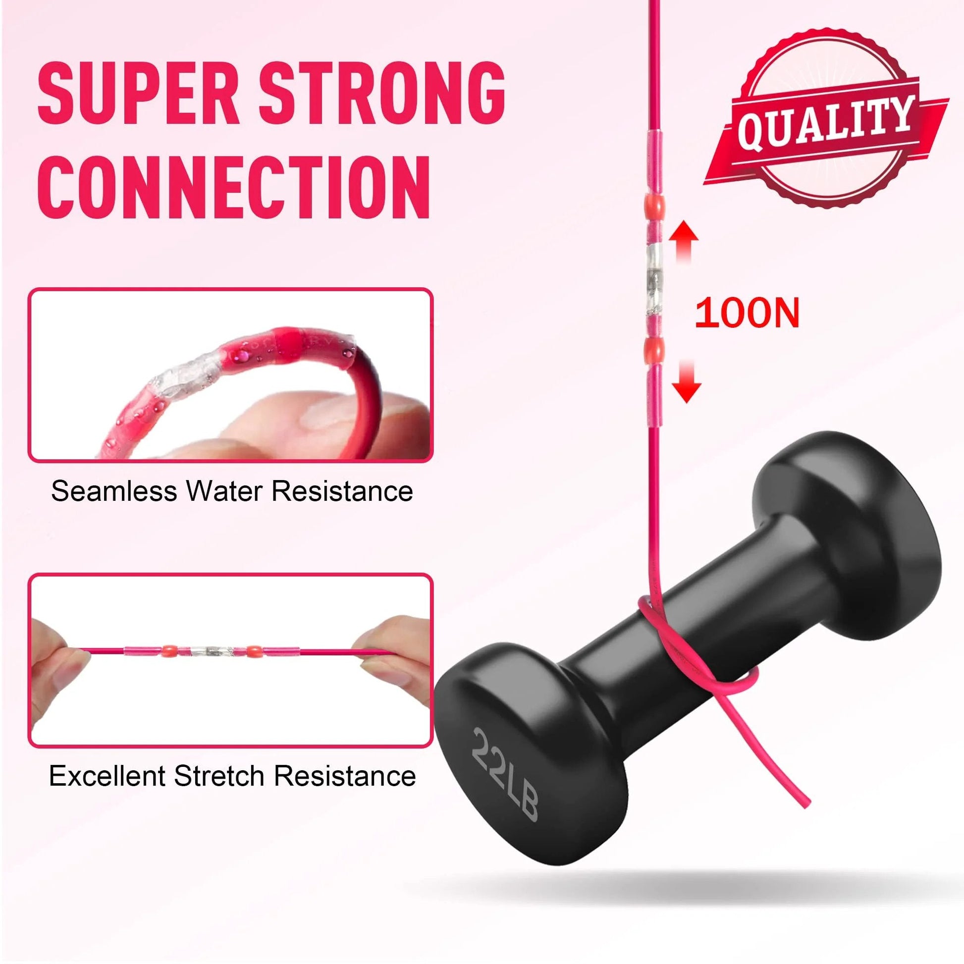 Solder Seal Wire Connectors Kit For Marine And Auto, 100 Pcs Red Heat Shrink Butt Connectors AWG 22-18, quality test with weight