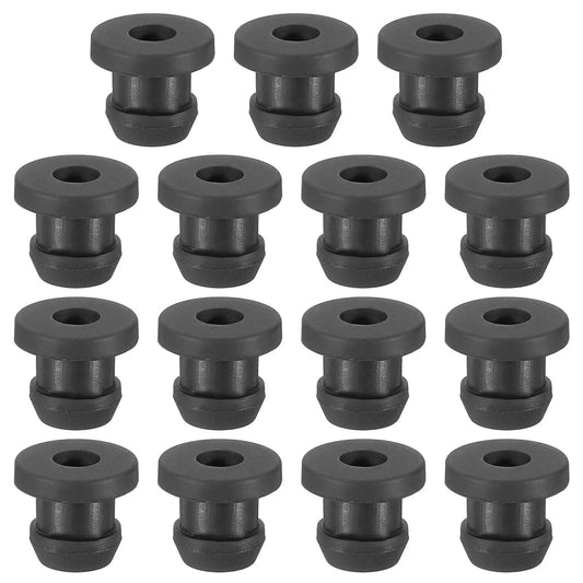 15 black silicone Top Hat Rubber Grommets For Wiring 7mm Drill Hole Inner Diameter 3/16 Inch, Outer Diameter 11mm, displayed in grid