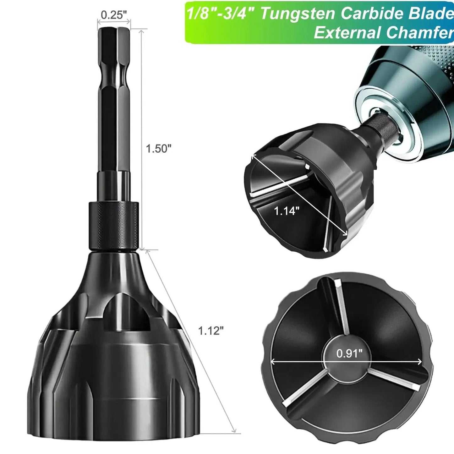 Pro Grade Tungsten Carbide Chamfer Set 2-Pack For External Burr Removal And Deburring YG8 Carbide Bits 1/4 Inch Hex Shank