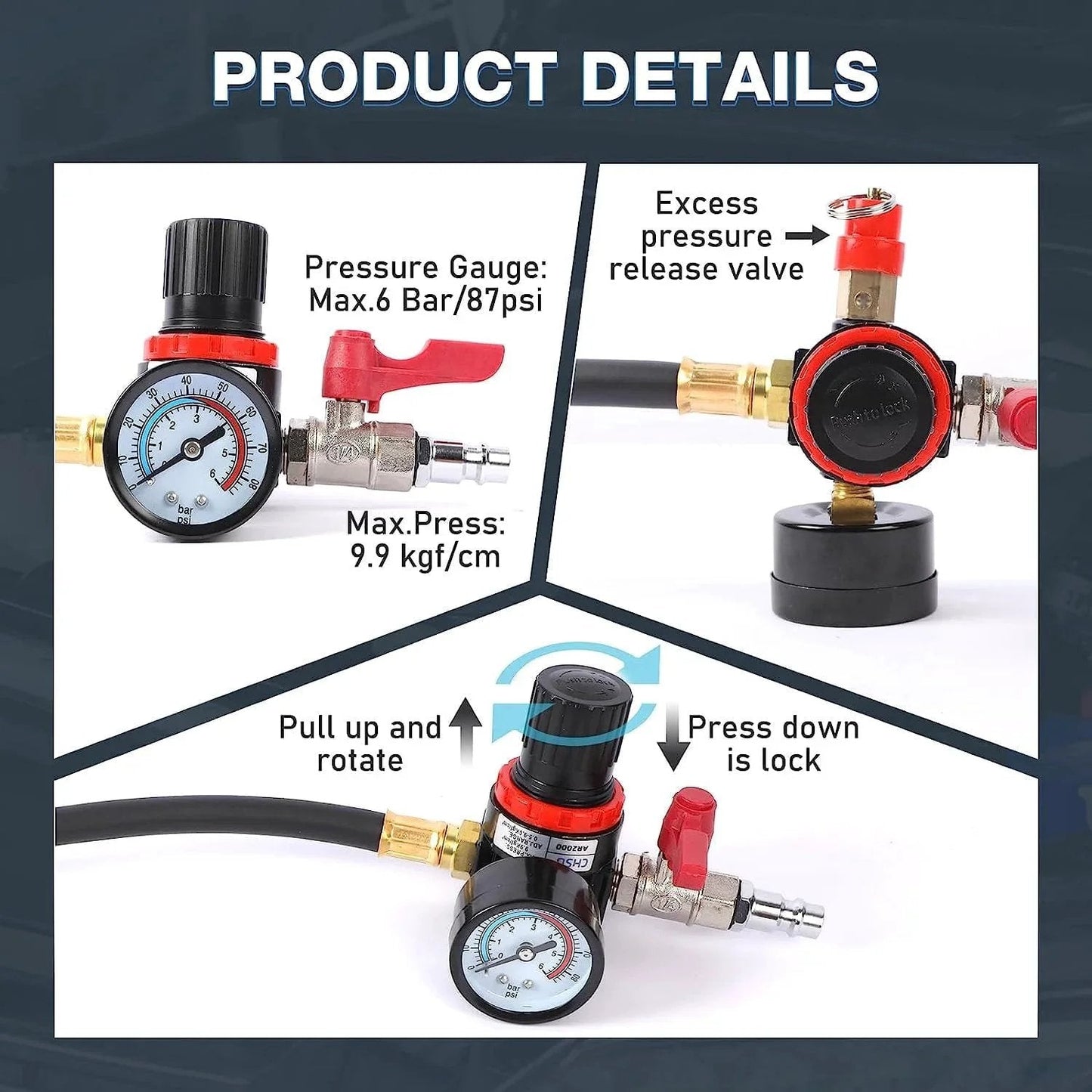 Turbo Boost Leak Tester Kit For Turbo System With Pressure Gauge 10 Piece Leak Down Tester Set pressure gauge details
