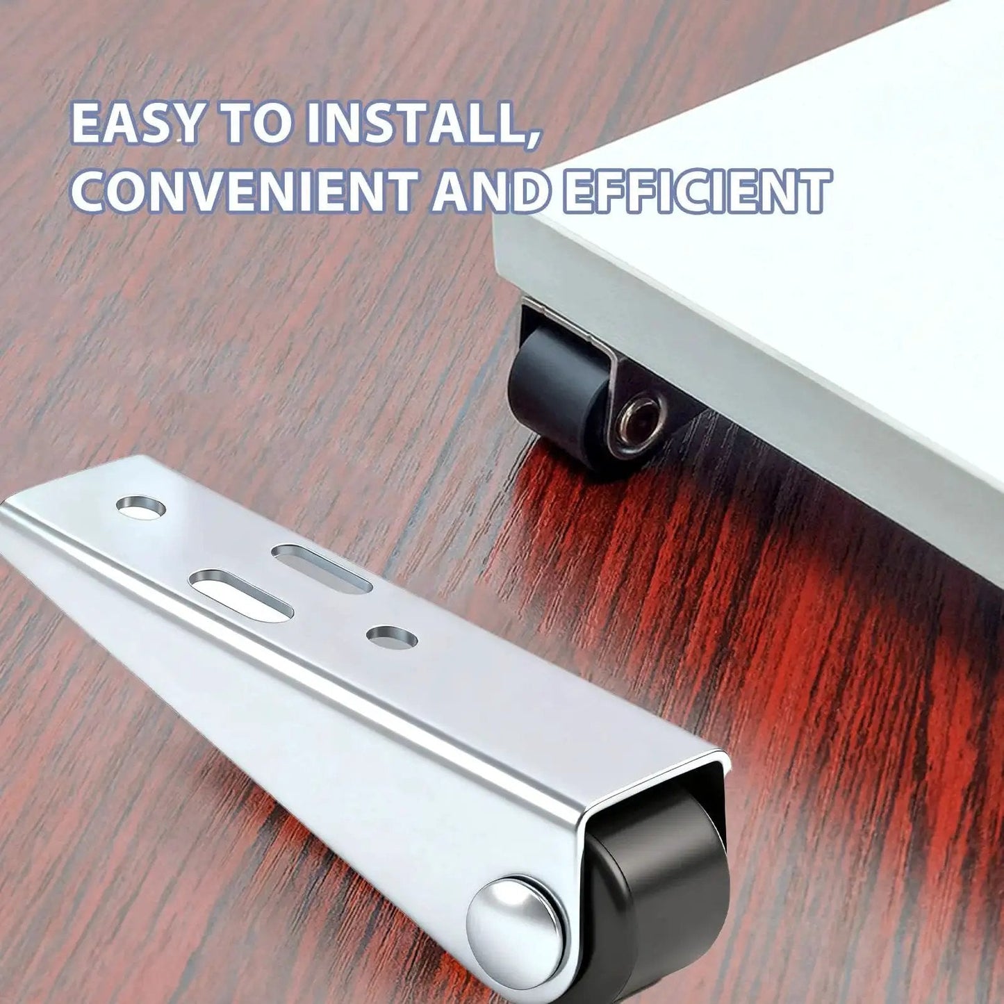 4 Pack Door Droop Support Wheels Set For Sliding Doors Cabinets And Furniture Stability Stainless Steel And Nylon Bottom Track Pulleys shown in front view.