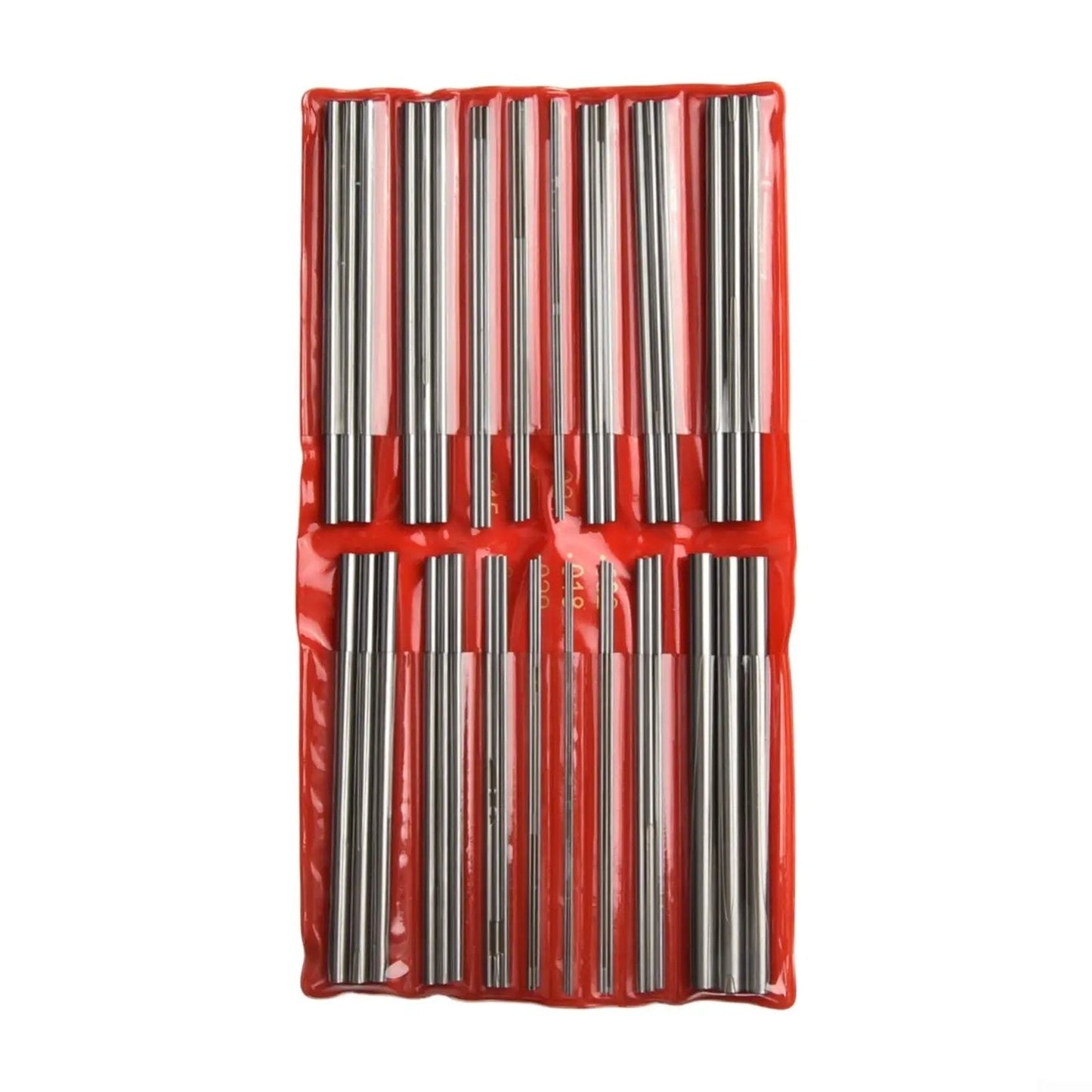 Must Have Three Wire External Thread Measuring Set Stainless Steel 48 Piece With 16 Diameter Sizes 0.5 to 6 mm Metric And 3 to 48 TPI Imperial For Accurate Wire Reading And Easy Conversion arranged in a red holder.