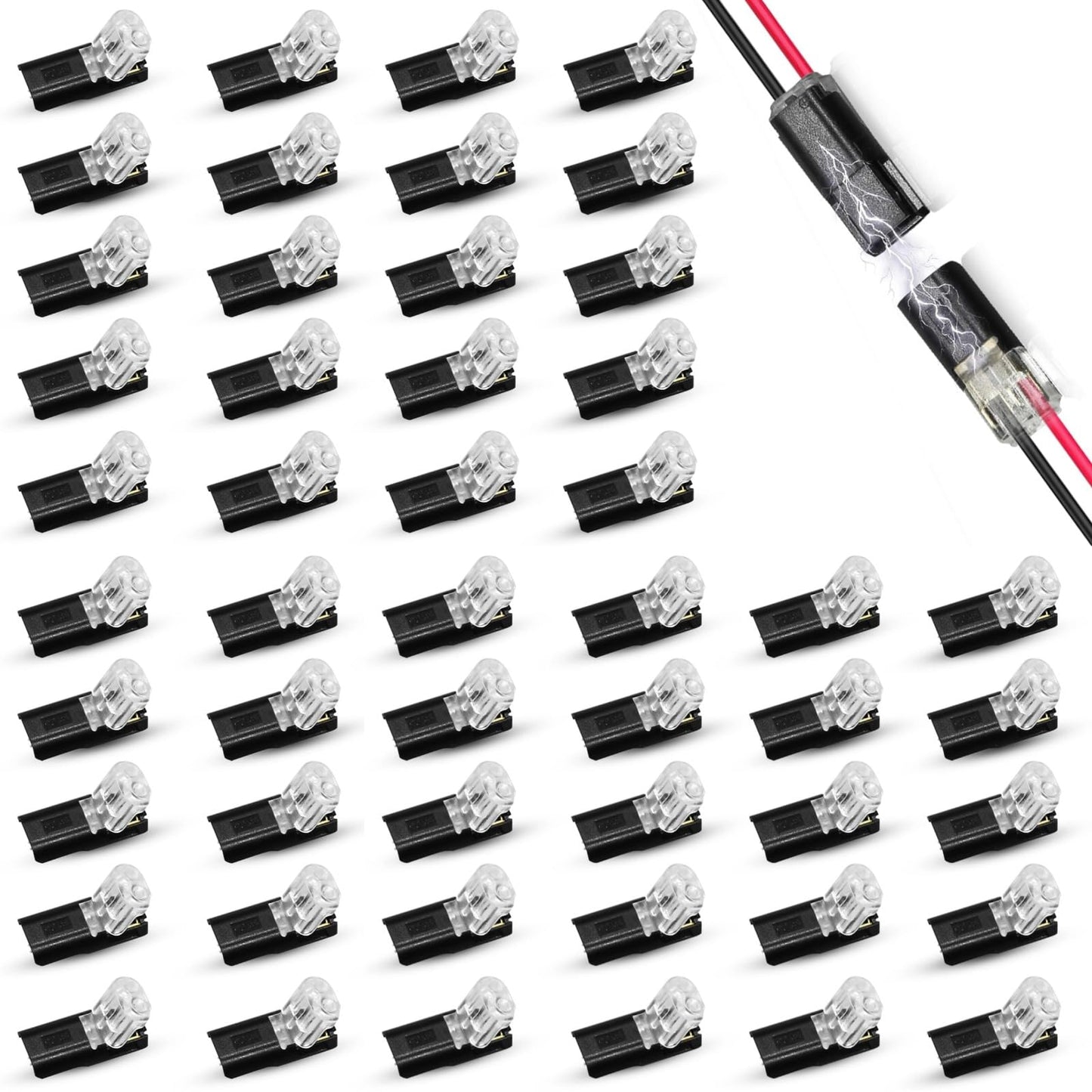 50 Pack Low Voltage 2 Pin Quick Splice Wire Connectors Solderless For 12V Landscape Lighting LED Light Strips And Home Wiring Projects Plug And Play With Secure Locking Buckle