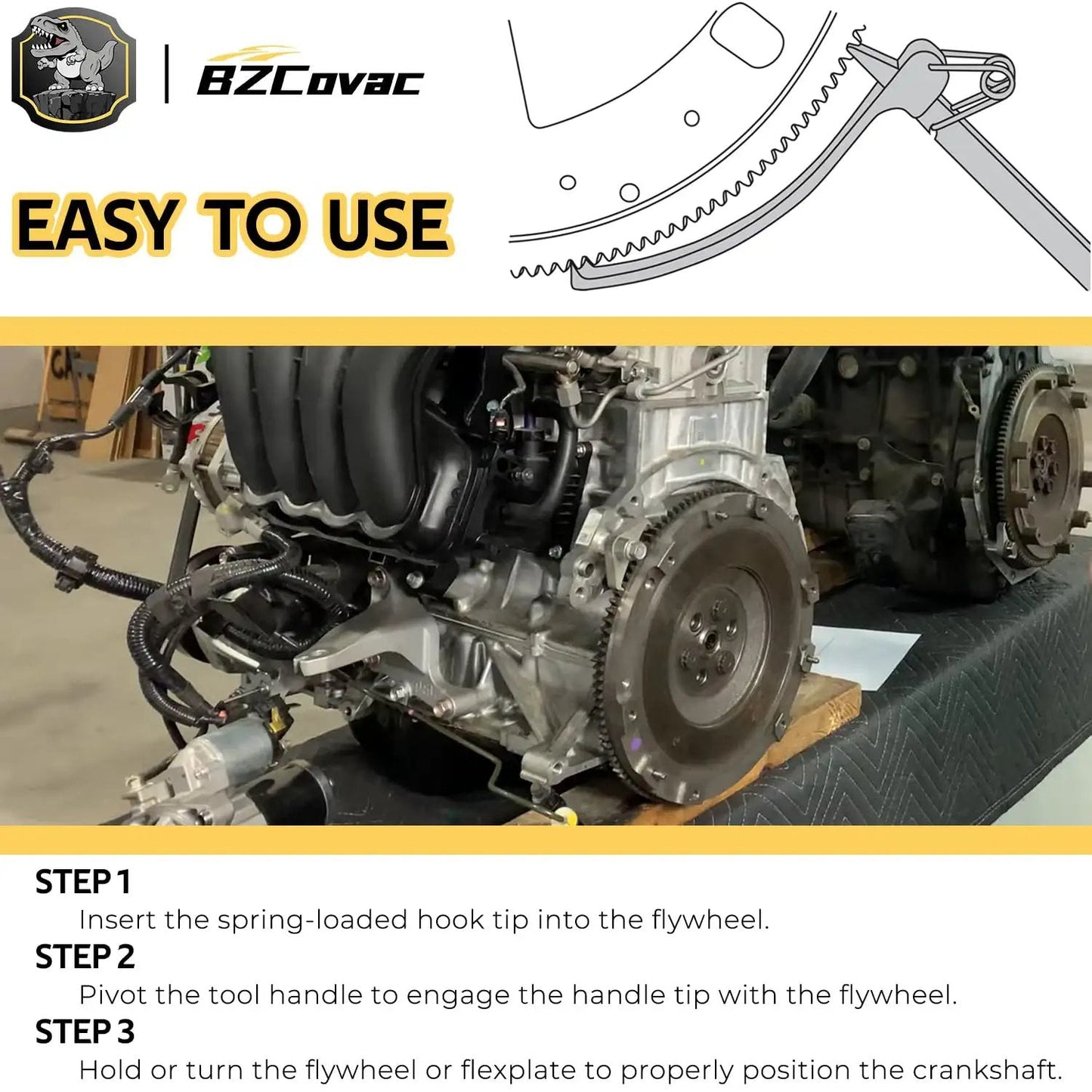 Flywheel Turner Locking Holding Tool For Auto Engines And Outboard Motors DIY Friendly Flexplate Turning Tool in use on engine