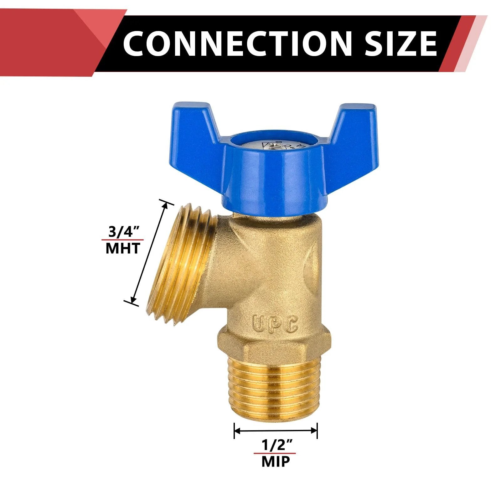 Two Pack Brass Boiler Drain Valve Set One Half Inch MIP To Three Quarter Inch MHT Connections One Quarter Turn Handle