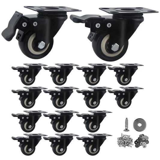 2 Inch Caster Wheels Set Of 16 Heavy Duty Casters With Brakes And Locking Polyurethane Wheels For Furniture And Workbenches