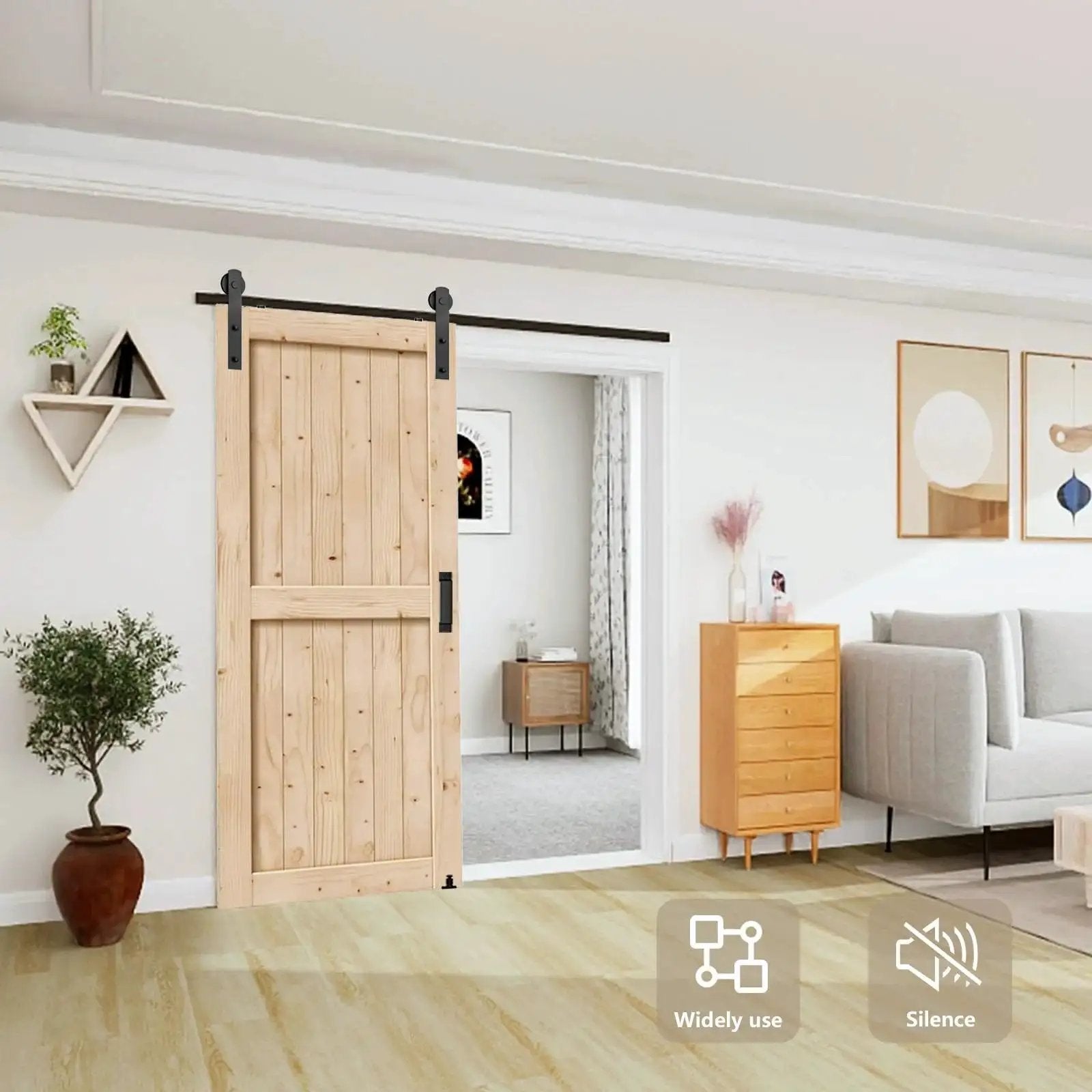 Installed Sliding Barn Door Hardware Kit Heavy Duty For Doors One And Three Eighths To One And Three Quarters Inches Black I Shape