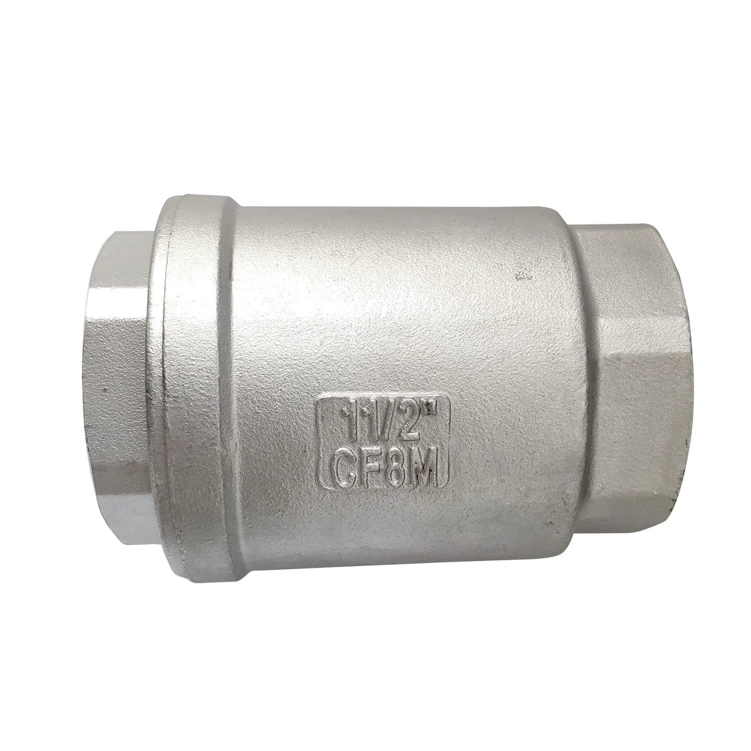 Vertical Heavy Duty Inline Check Valve One And One Half Inch Female NPT Spring Loaded 4.5 PSI Cracking Pressure 304 Stainless Steel CF8M