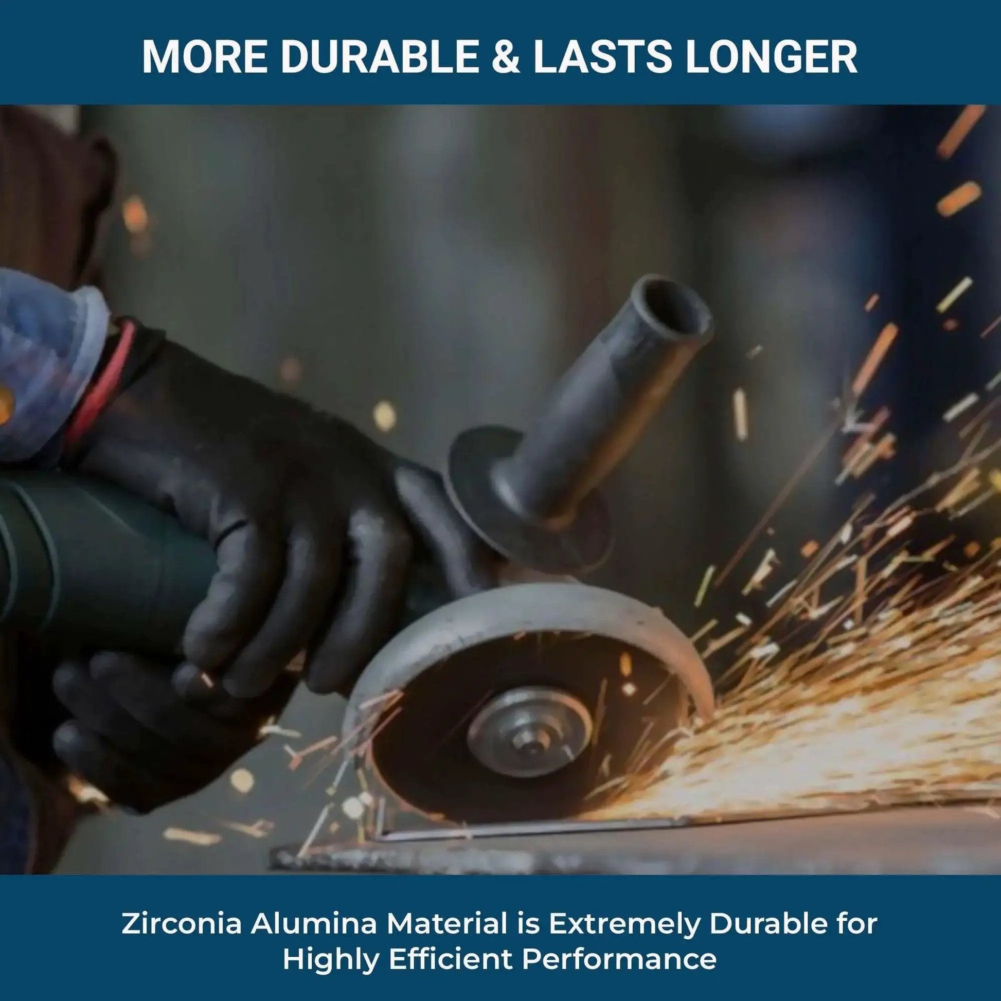 Worker using angle grinder with 4.5 Inch Premium High Density Zirconia Type 29 Flap Discs 40 Grit 10 Pack