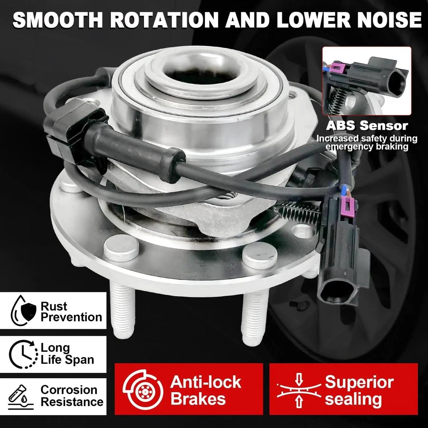 Pair 513188 Front Wheel Bearing Hub Assembly With ABS 6-Lug Drop-In Fit For Buick Rainier 04-07, Chevy Trailblazer Ext 03-06