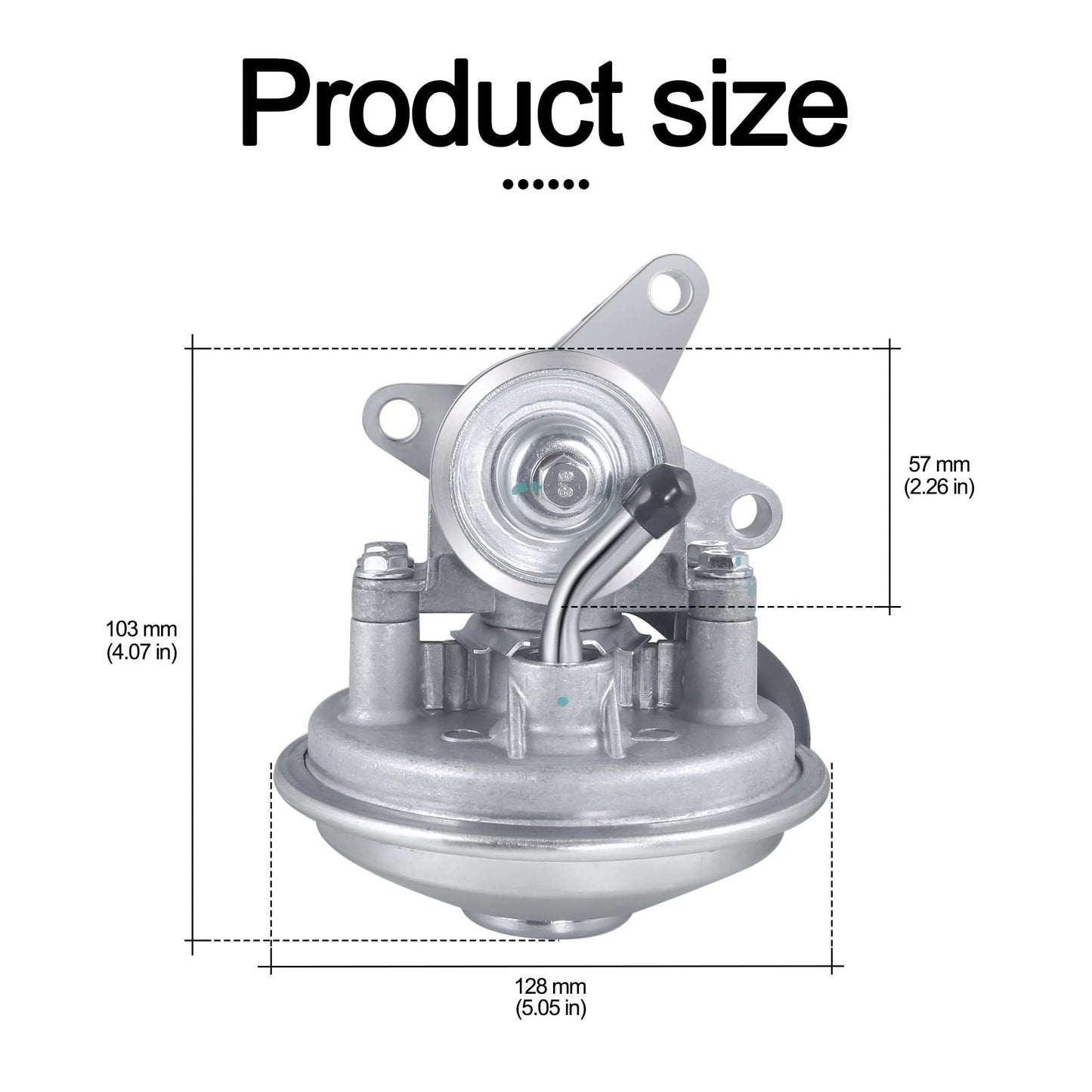 Front view of Premium Mechanical Vacuum Pump For 6.5L V8 Diesel Engines That Delivers Reliable Plug And Play Performance Compatible With 1996 To 2002 Chevy GMC C1500 C2500 C3500 Express 2500 3500 Yukon 12562793 89017558 From AULINK with dimensions shown