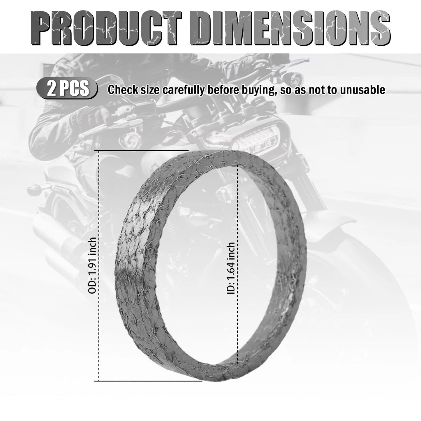 Two Piece Exhaust Gasket Set Graphite And Steel For Harley Softail Dyna Touring Sportster Models After 1984 dimensions shown