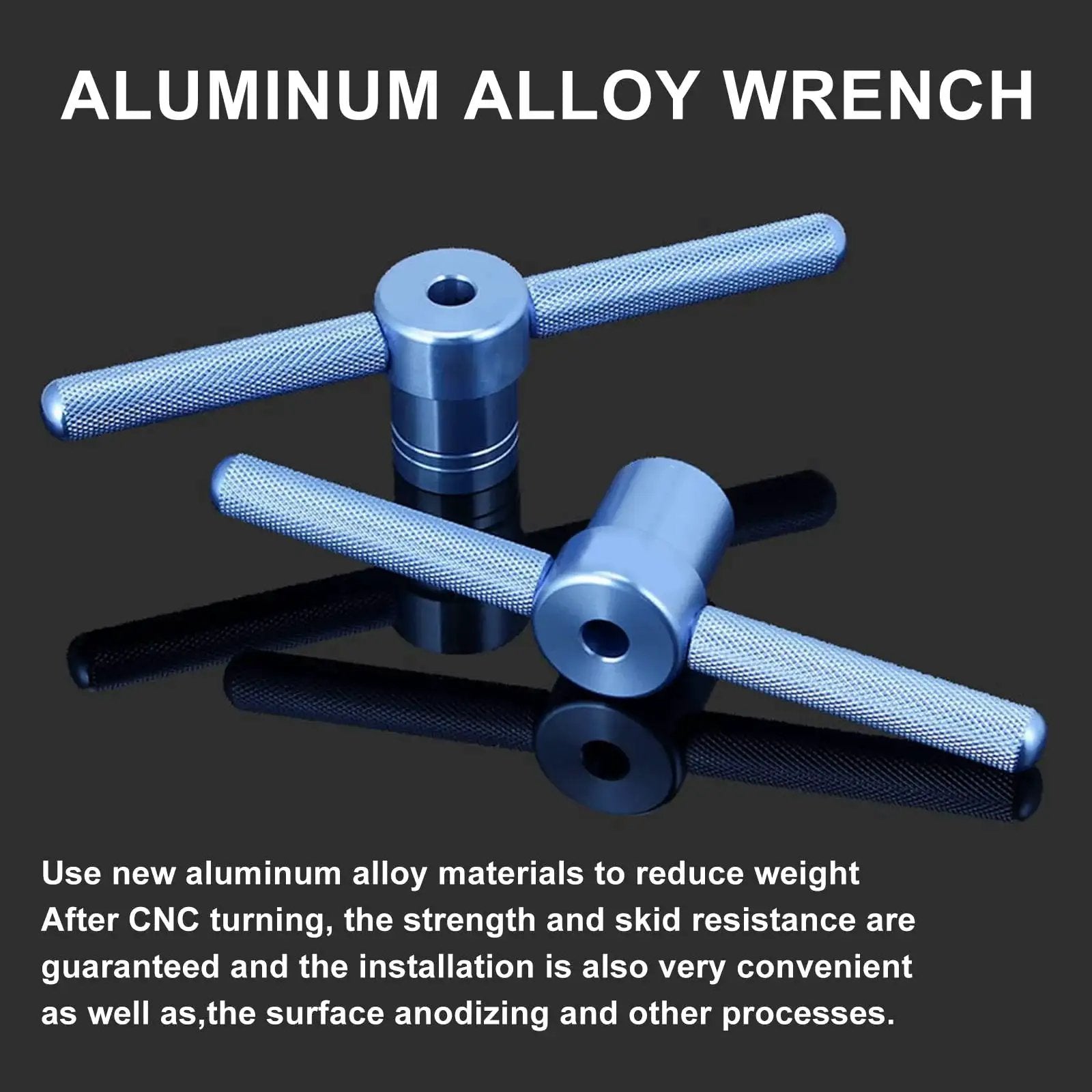 Aluminum alloy wrench with T-bar design, shown in blue finish, used for bicycle bearing press set installation.
