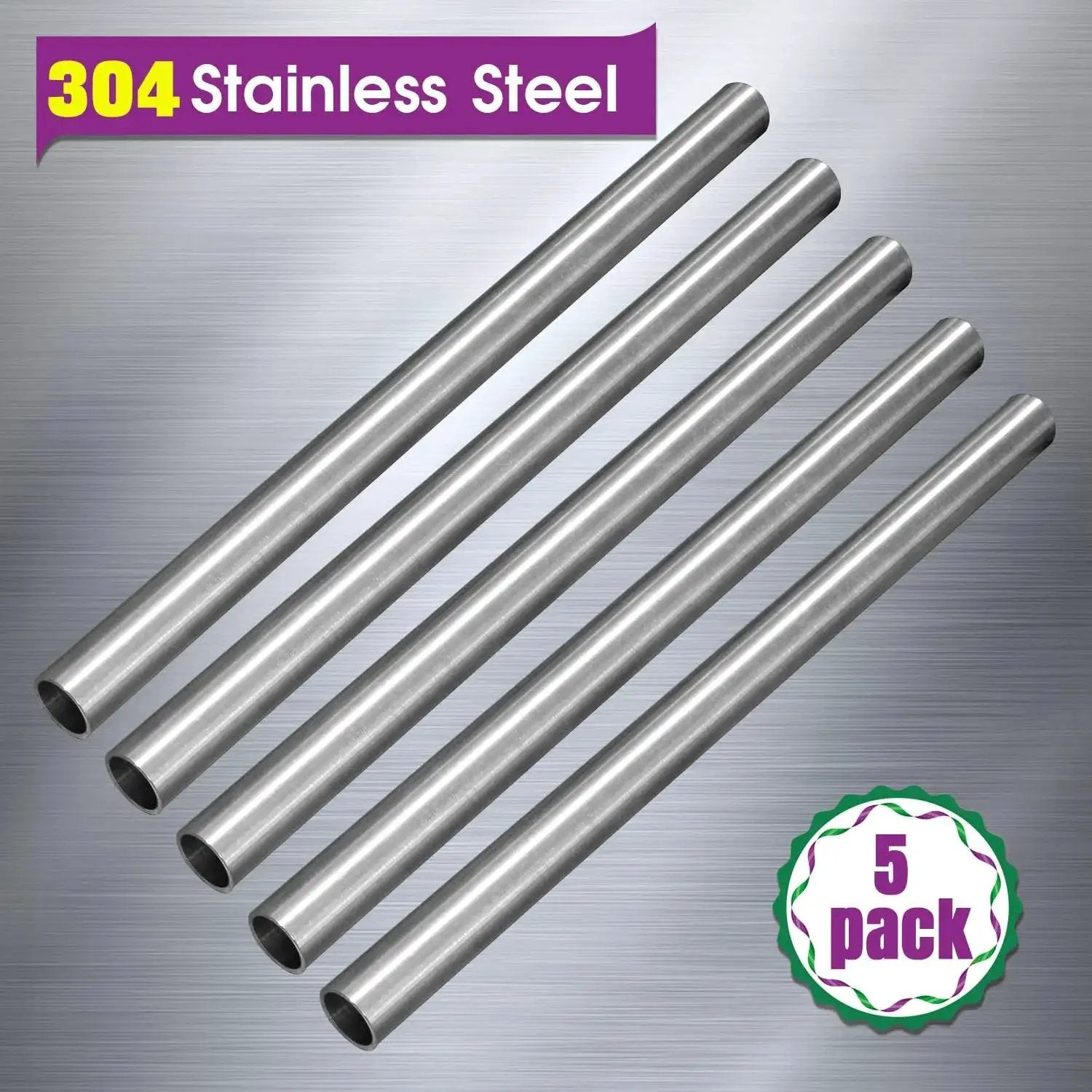 One Eighth Inch OD 304 Stainless Steel Tubing With Half Millimeter Wall Thickness And Ten Inch Length, Pack of Five