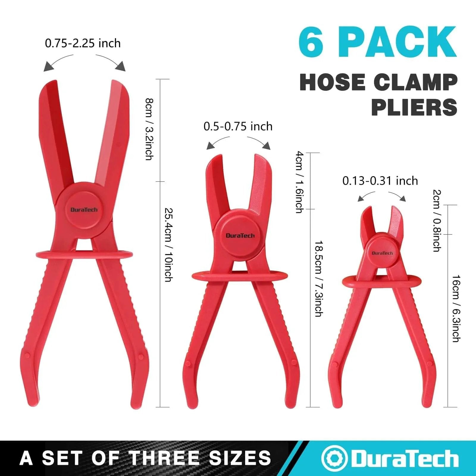 6 Piece Hose Clamp Set With Pinch Clamp Pliers For Flexible Hoses Fuel Gas Brake And Radiator Lines Three Sizes Small Medium Large Made From Heat Resistant Durable PA6 Nylon Non Conductive