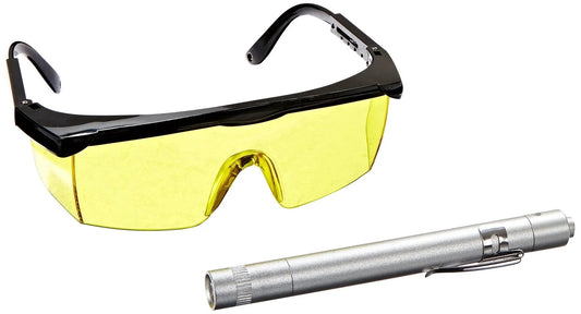 Pro Grade Car AC Leak Detection Kit With True UV Pen Light Detects O Ring And Hose Leaks Works With UV Dye Includes Yellow Tint Glasses
