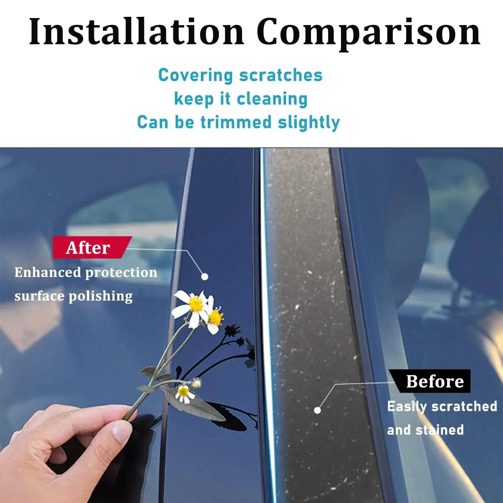 Jeep Cherokee B Pillar Trim Molding 6 Pieces Compatible 2014-2022 PC Durable installation comparison showing before and after effects.
