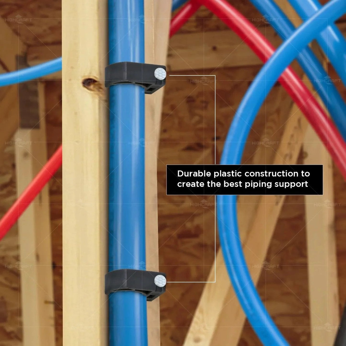 Half Clamp With Nail For PEX Tubing Support One Half Inch Black Durable Plastic Easy To Install With Grip Friction Ring Secures PVC