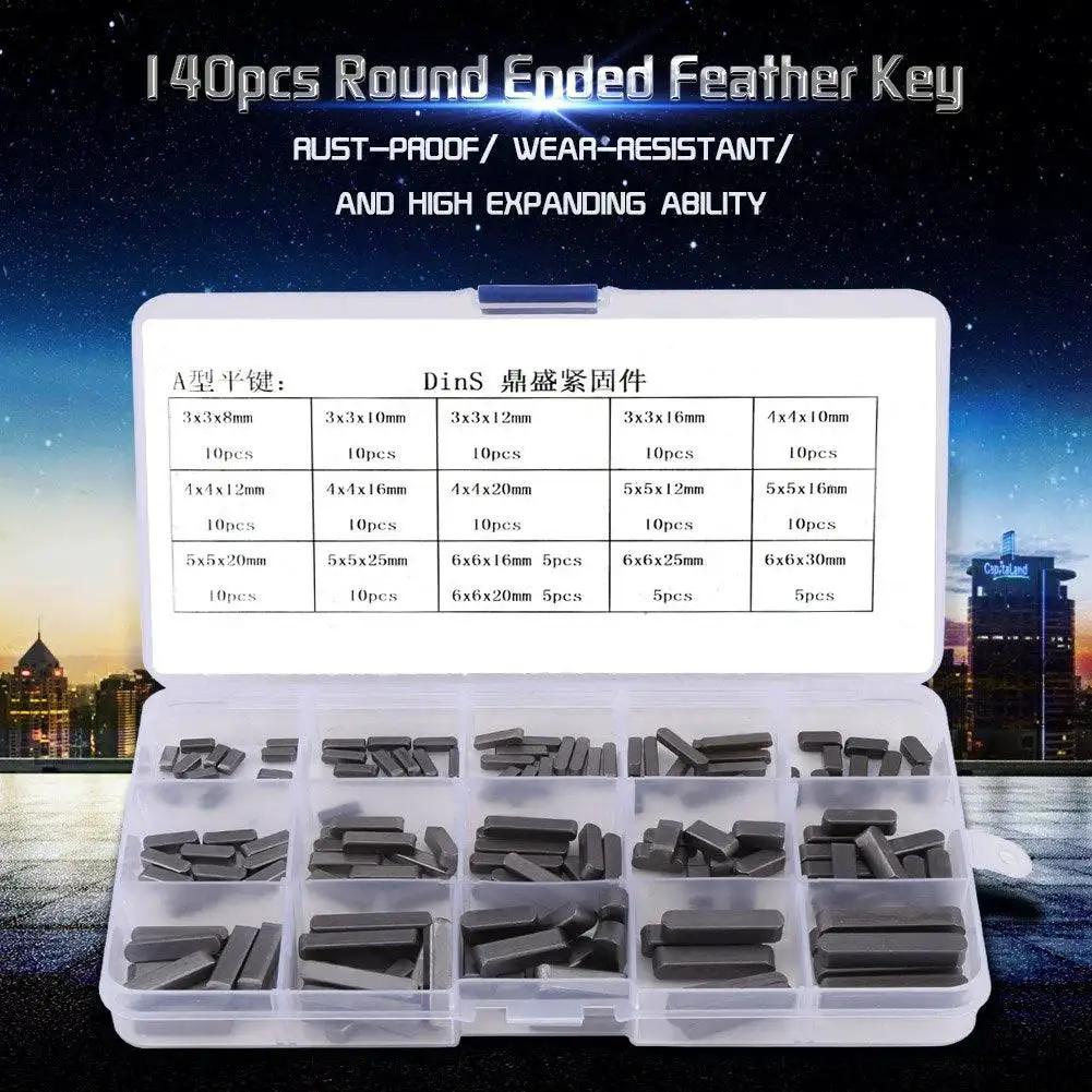Stainless Steel Feather Key Set 140 Piece Keyway Kit For Flywheels Pulleys And Machinery Round Ended Shaft Keys in box