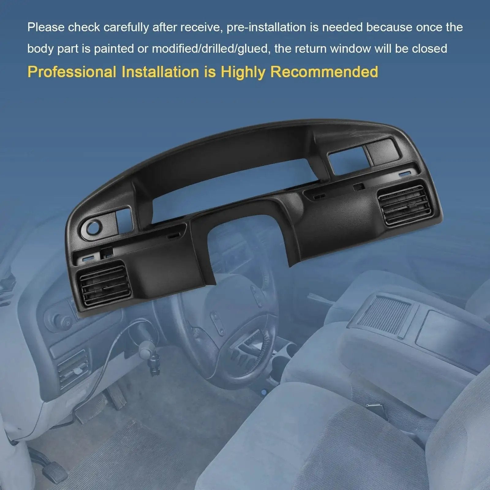 Diesel Instrument Dash Cluster Bezel for 1994-1997 Ford F-250 F-350 Super Duty shown in black ABS plastic