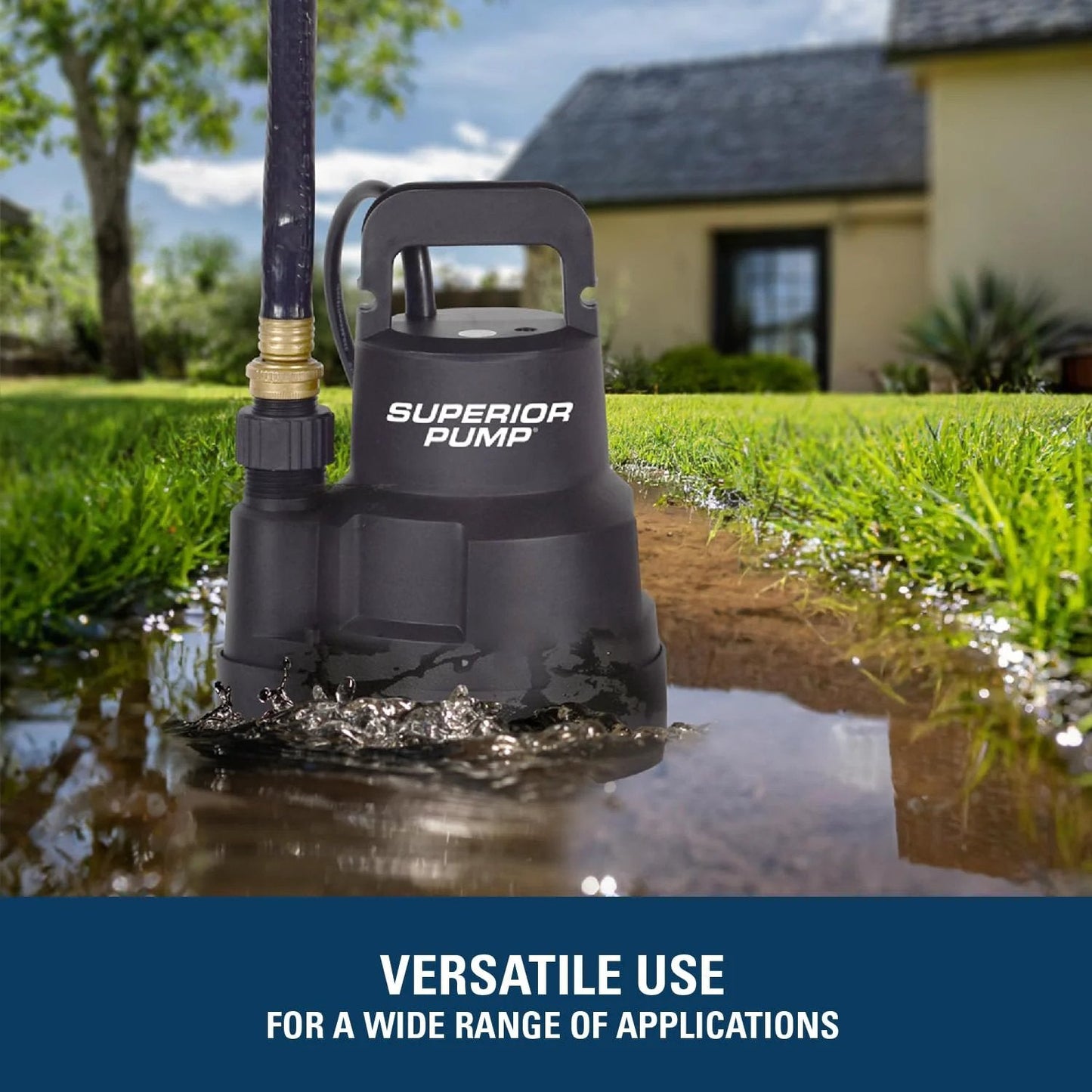 High Flow One Quarter HP Thermoplastic Utility Pump With 2220 GPH, 25 Foot Lift in garden drainage setup