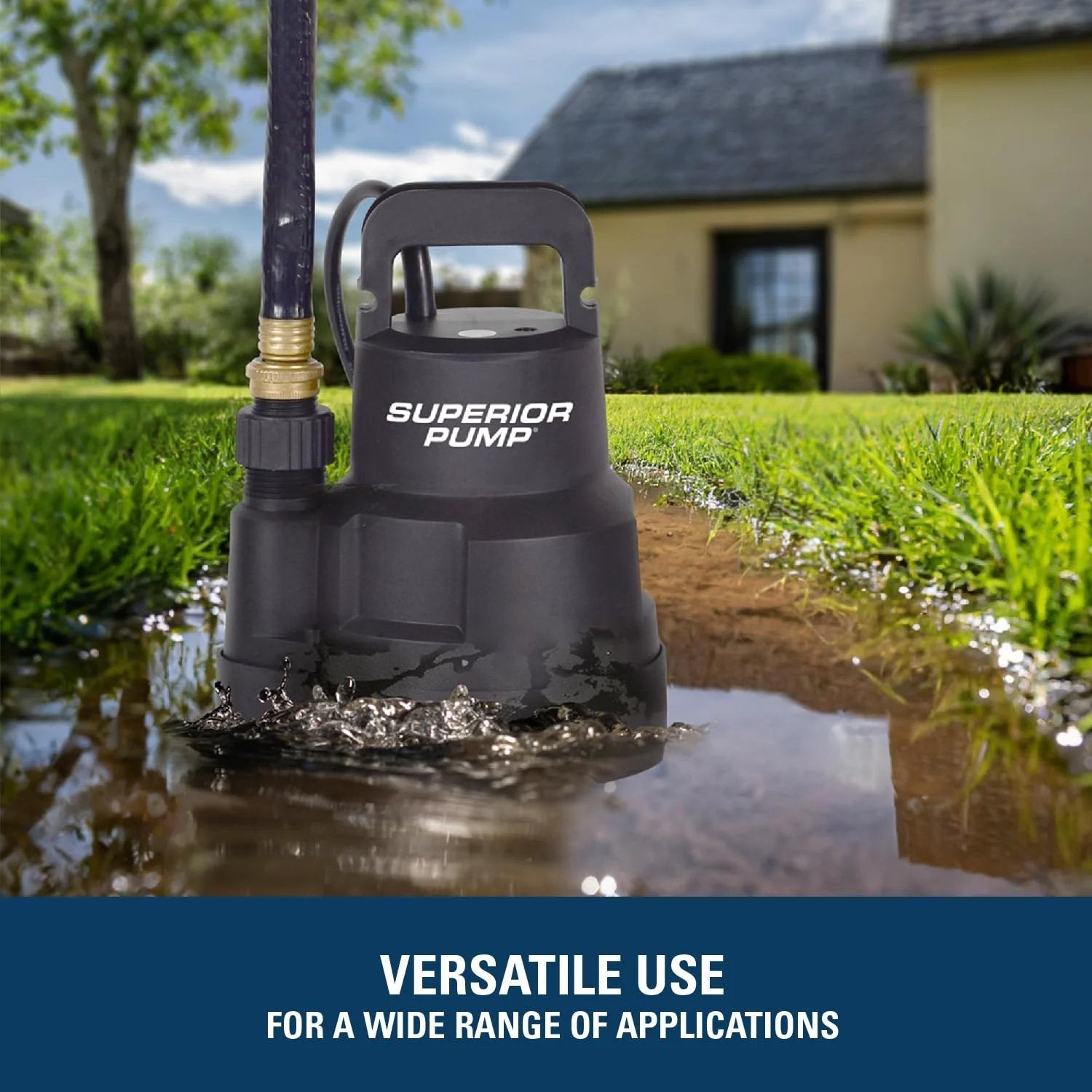 High Flow One Quarter HP Thermoplastic Utility Pump With 2220 GPH, 25 Foot Lift in garden drainage setup