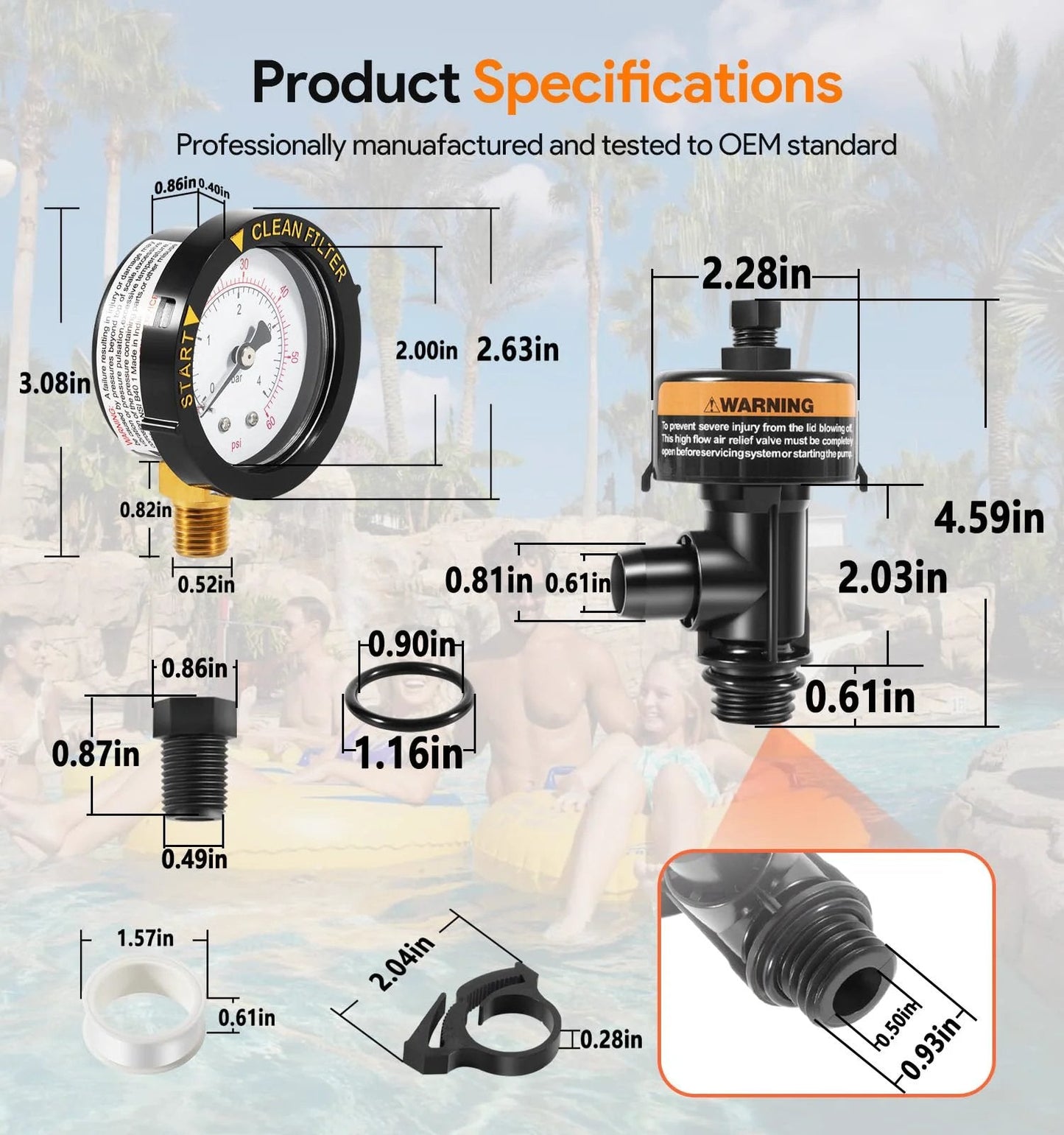 High Flow Manual Air Relief Valve With Pressure Gauge Top Mount Replacement For Pool And Spa Filters Fits Pentair FNS