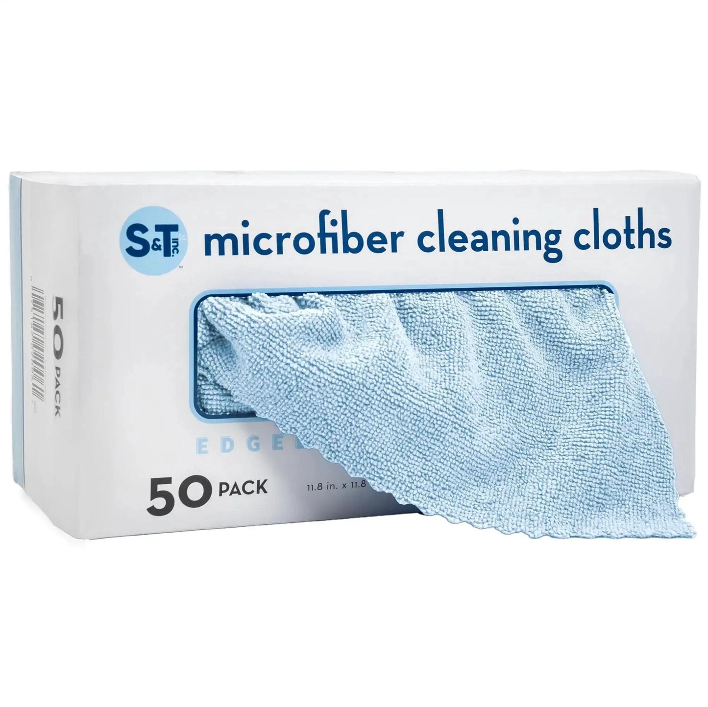 50 Pack Microfiber Towels 11.8x11.8 In Lint-Free Reusable For Home And Car, blue cloth partially pulled from box