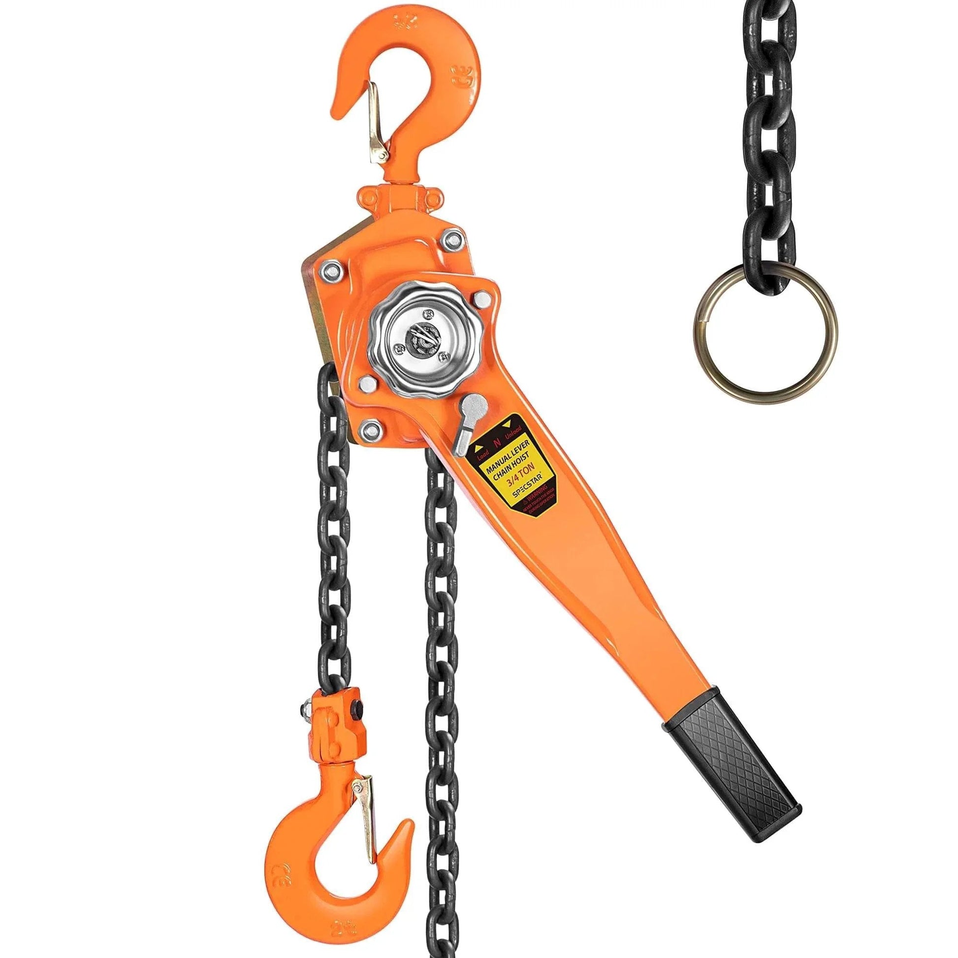 Lever Chain Hoist 3/4 Ton 1650 Lbs Capacity 10 Feet With 2 Heavy Duty Hooks, durable alloy steel, mechanical load brake, warehouse use