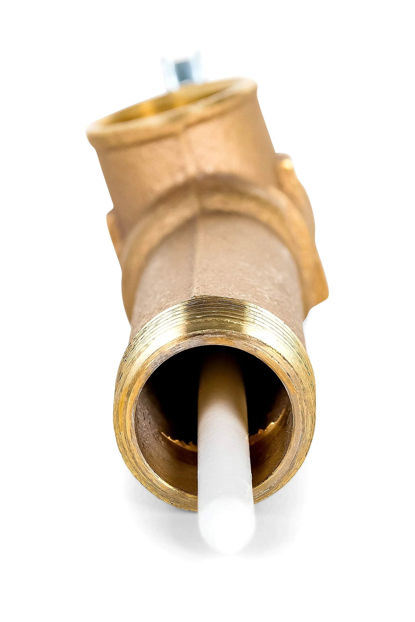 Close-up view of Temperature And Pressure Relief Valve For Water Heaters 3/4 Inch Inlet Outlet 150 Psi 210 F with copper alloy body.