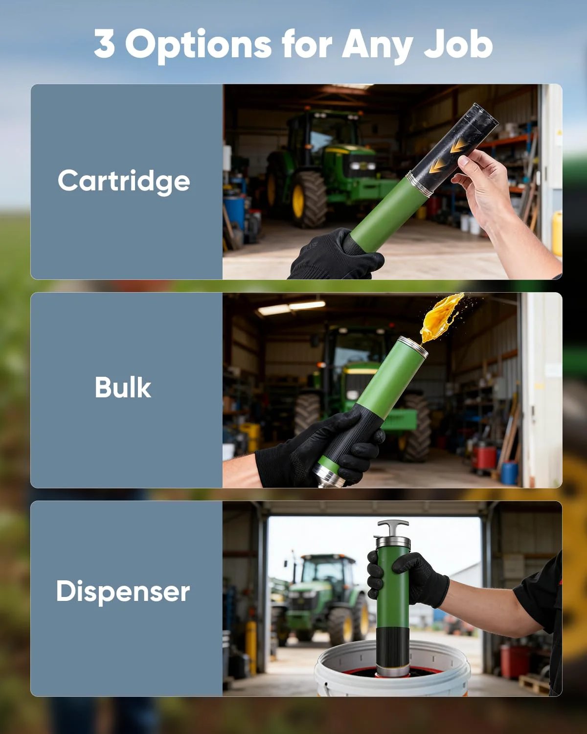 Heavy Duty 8000 PSI Manual Grease Gun Kit With Pistol Grip Air Bleed Valve Easy Priming Flexible Hose Six Nozzles 14 Oz Cartridge options