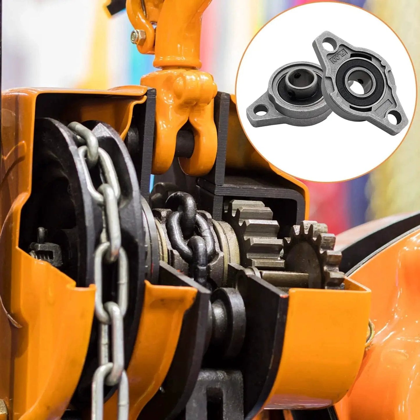 Four Pack Pillow Block Bearings With 12mm Bore Self Aligning Flange Mounted Zinc Alloy KFL001 visible in machinery setup