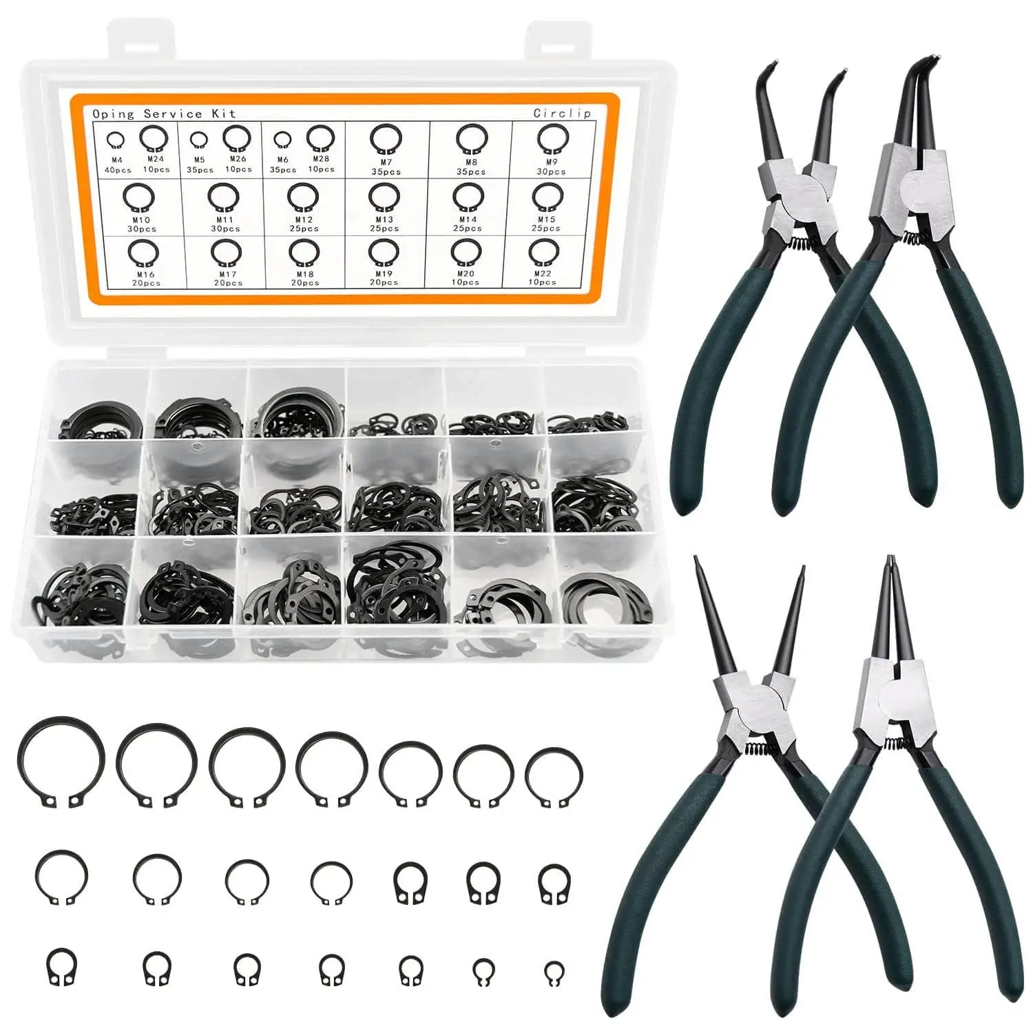 500Pcs Retaining Ring Set M4 To M28 With 21 Sizes Alloy Steel Circlip Snap Ring Kit Including 4 Pliers