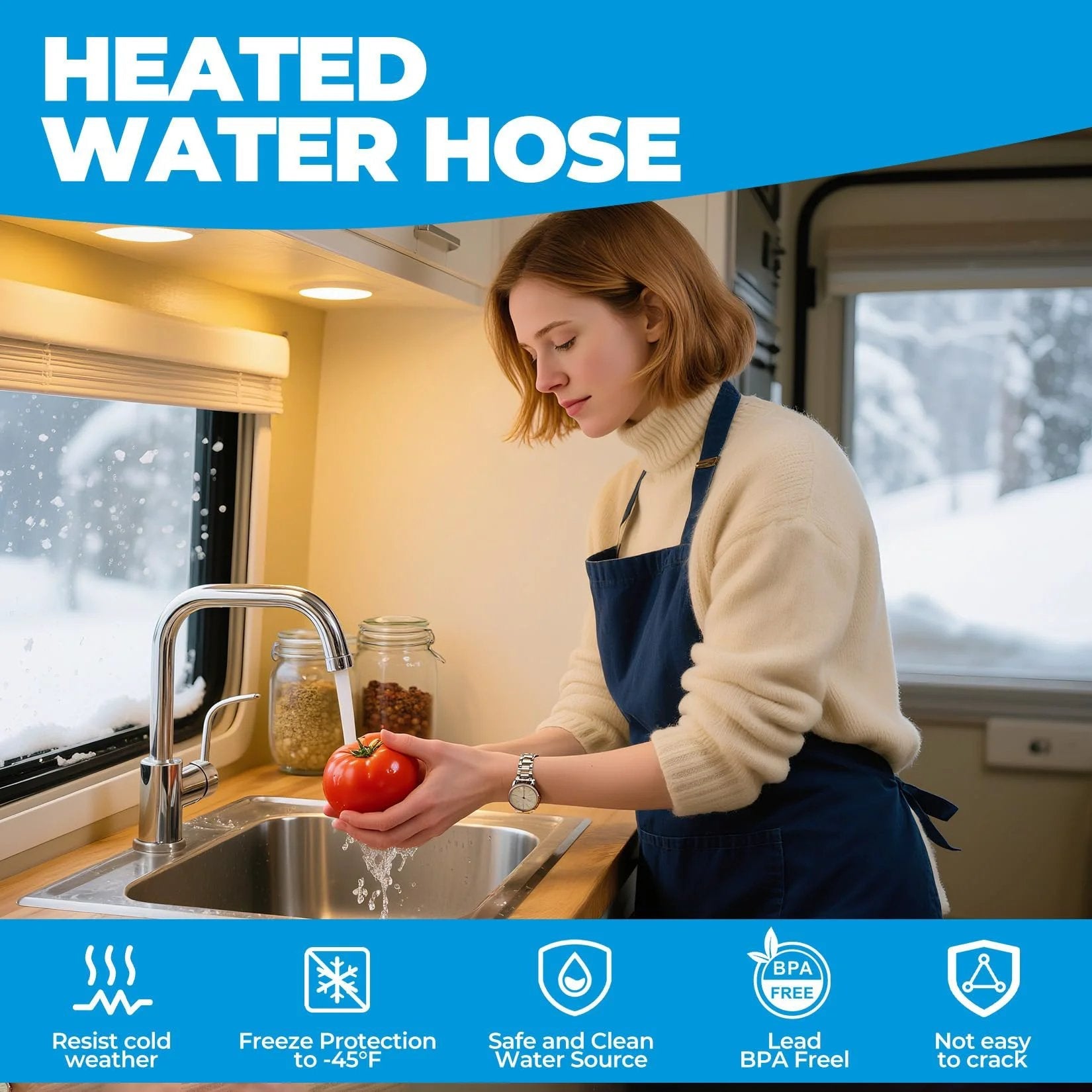 30 Foot Heated Water Hose For RV Use With Antifreeze To Minus Forty Five Degrees Fahrenheit Keeps Water Flowing In Freezing Weather