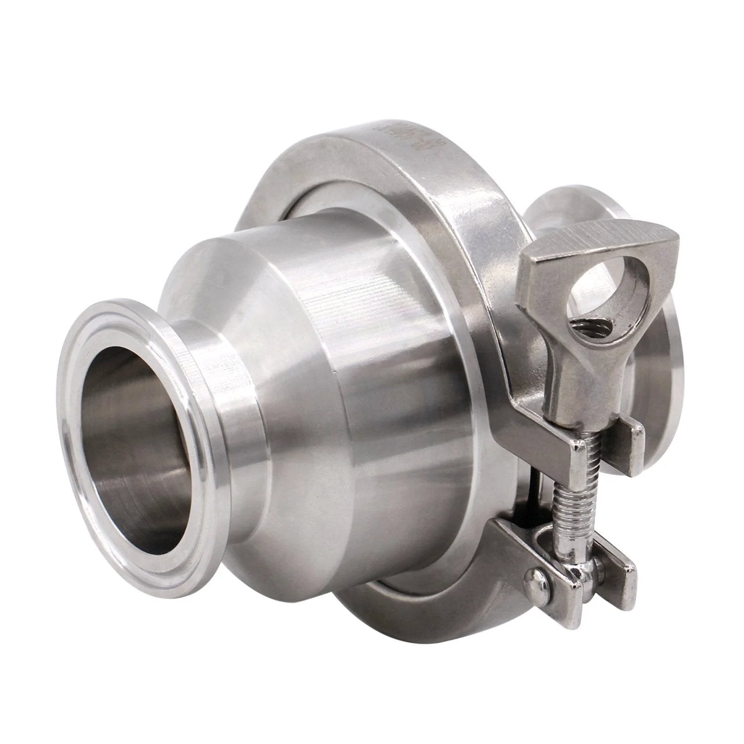 1.5 Inch Tri Clamp Sanitary Check Valve one way flow stainless steel 304 with FKM gasket, 130 C max temp, 145 PSI, side view