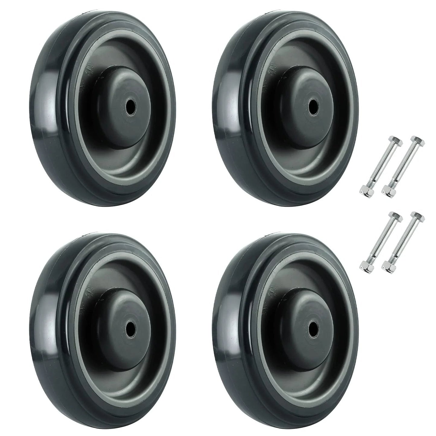 5 Inch Shopping Cart Replacement Wheels Kit With Polyurethane Tread Stepped And Full Tread Face Double Ball Bearing Silent TPU Caster Wheels With Screws For Supermarkets 250 Lb Capacity Per Wheel 4 Pack Grey