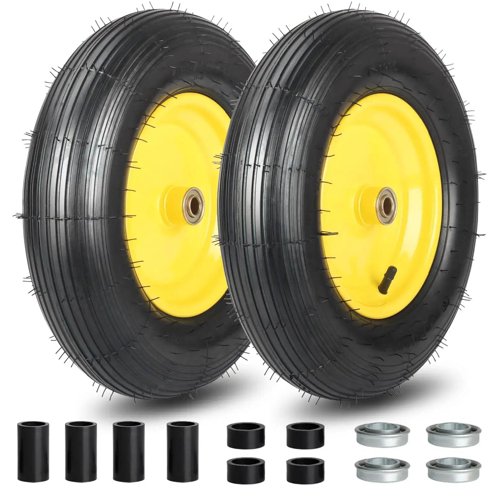 Two Pack 16 Inch Wheelbarrow Tire And Wheel With 4.80 4.00 8 Size Pneumatic Wheel Centered Hub 3 To 6 Inches And Five Eighths Inch And Three Quarters Inch Bearings For Hand Trucks Trolleys Garden Carts And Wagons Explorer Series